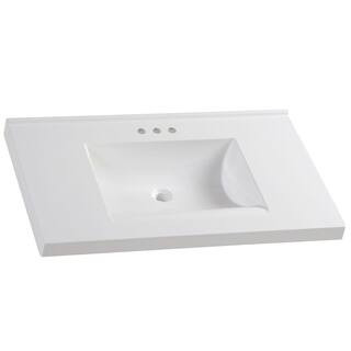 Glacier Bay 37 in. W x 22 in. D Cultured Marble Vanity Top in White with White Sink HU3722R-WH | The Home Depot