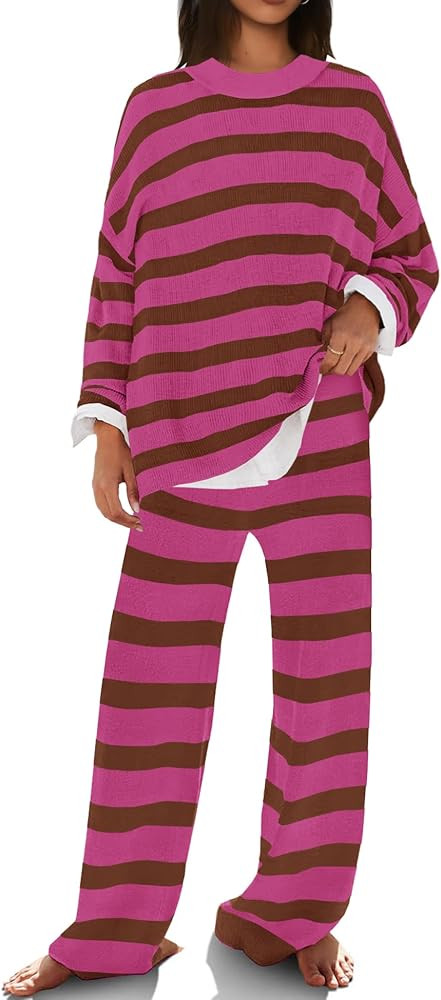 SENSERISE Womens Striped Set Sweater Lounge Sets Matching Fall Outfits Long Sleeve Tops and Pants... | Amazon (US)