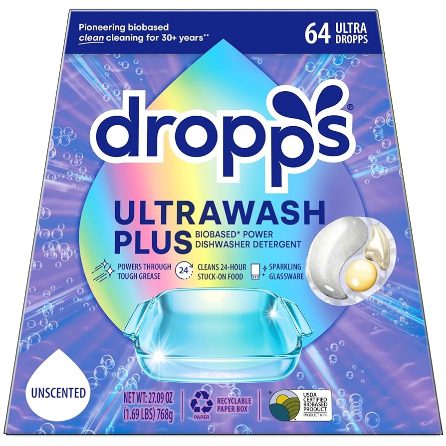 Dropps UltraWash Plus Dishwasher Detergent, Unscented (64 Pods) - Triple Action Biobased Power De... | Amazon (US)
