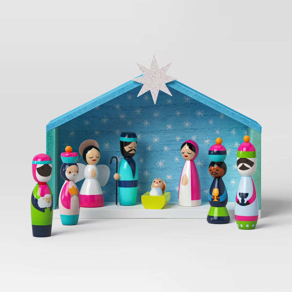 9pc Wood Christmas Nativity Scene Figurine Set - Wondershop™ Blue | Target