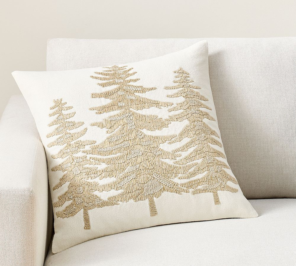 Bronwyn Tree Embroidered Pillow Cover, Ivory/ Flax , 20 | Pottery Barn (US)