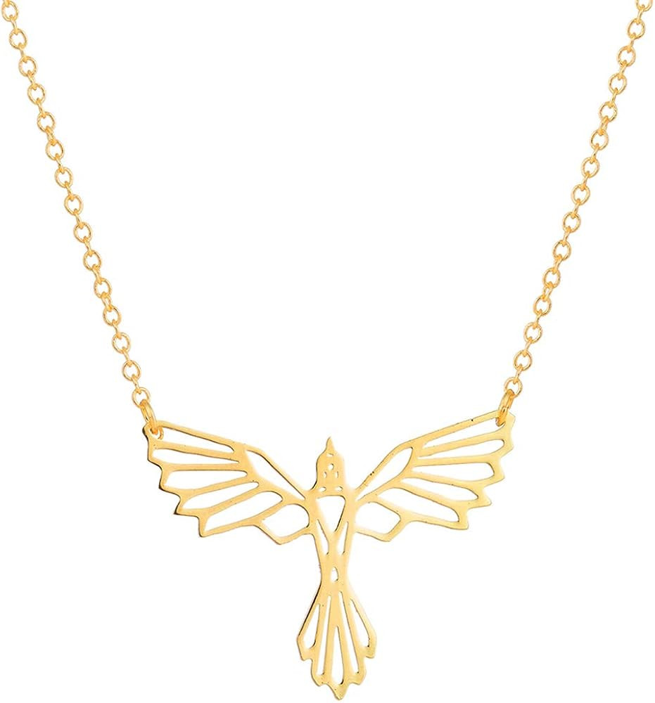 HUJUON Line Origami Phoenix Bird Necklaces for Women Men. Stainless Steel Geometric Animal Pendan... | Amazon (US)