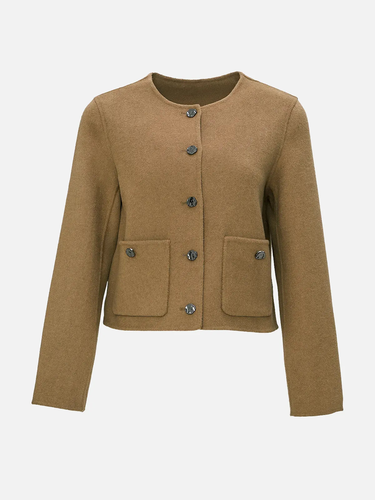 Crop Button Up Woolen Jacket | SDEER