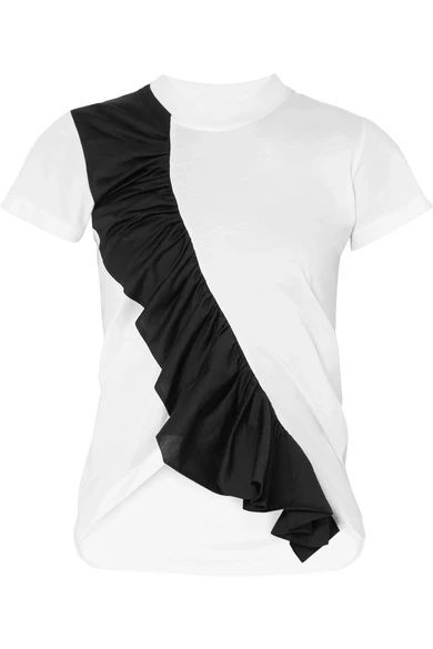 Asymmetric ruffled two-tone cotton-jersey T-shirt | NET-A-PORTER (US)
