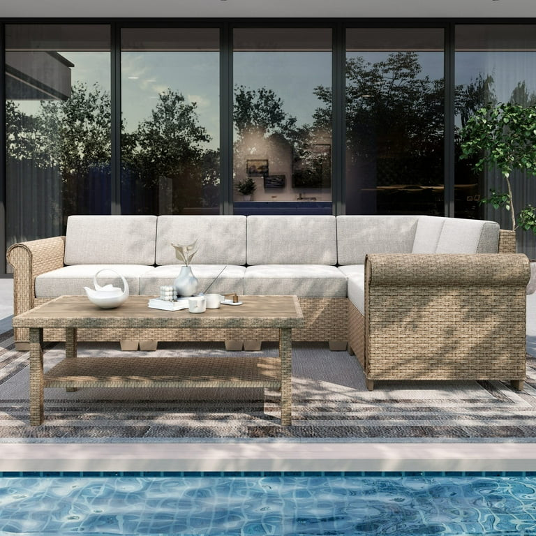 Sophia & William 6 Pieces Wicker Patio Furniture Set 5-Seat Outdoor Conversation Set with Coffee ... | Walmart (US)