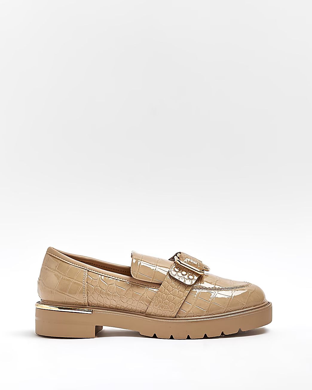 River Island Womens Beige buckle detail chunky loafers | River Island (US)