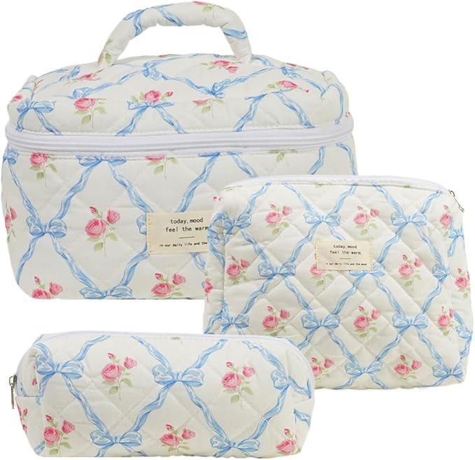 Juoxeepy Quilted Makeup Bag Floral Cotton Cosmetic Bag Jolly House Toiletry Bag Coquette Aestheti... | Amazon (US)