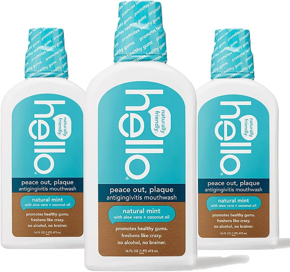 Hello Peace Out Plaque, Antigingivitis Alcohol Free Mouthwash, Natural Mint with Aloe Vera and Co... | Amazon (US)