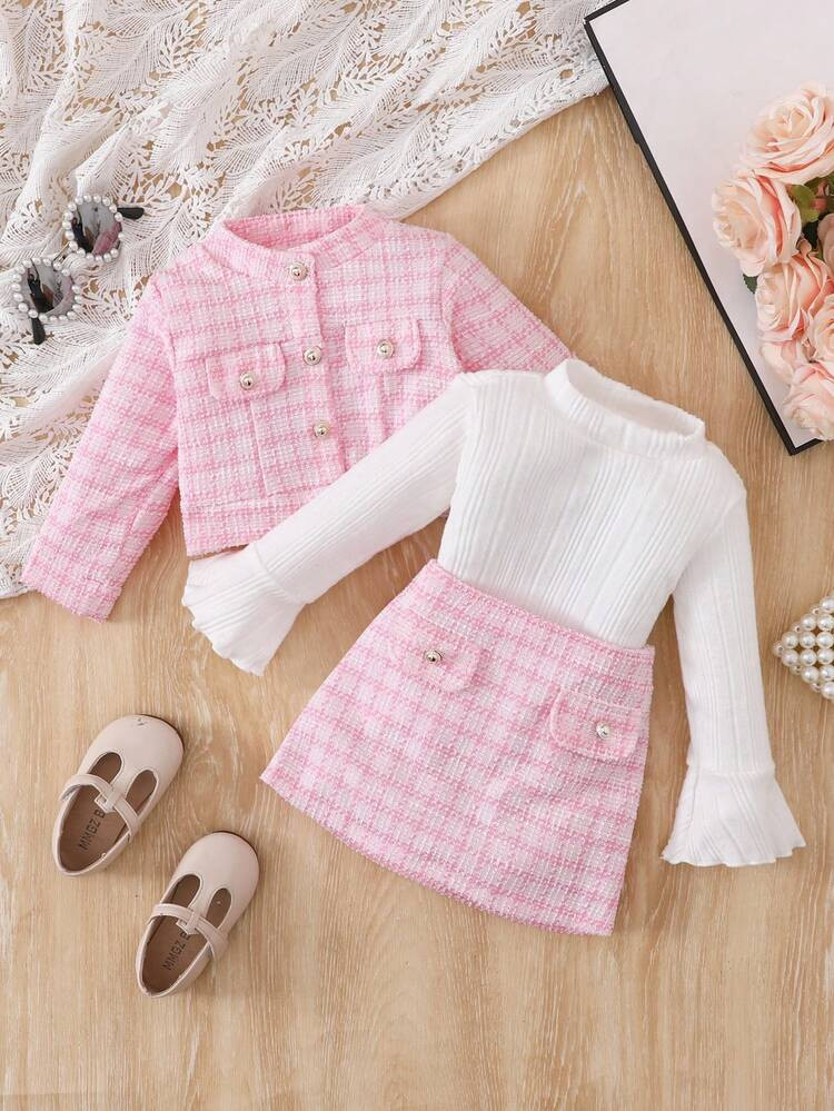 2pcs/Set Baby Girl French Style Dress And Skirt Suit, Early Autumn | SHEIN