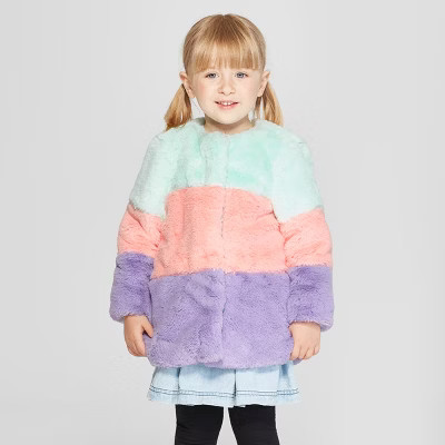 Toddler Girls' Colorblock Faux Fur Coat - Cat & Jack™ Aqua | Target