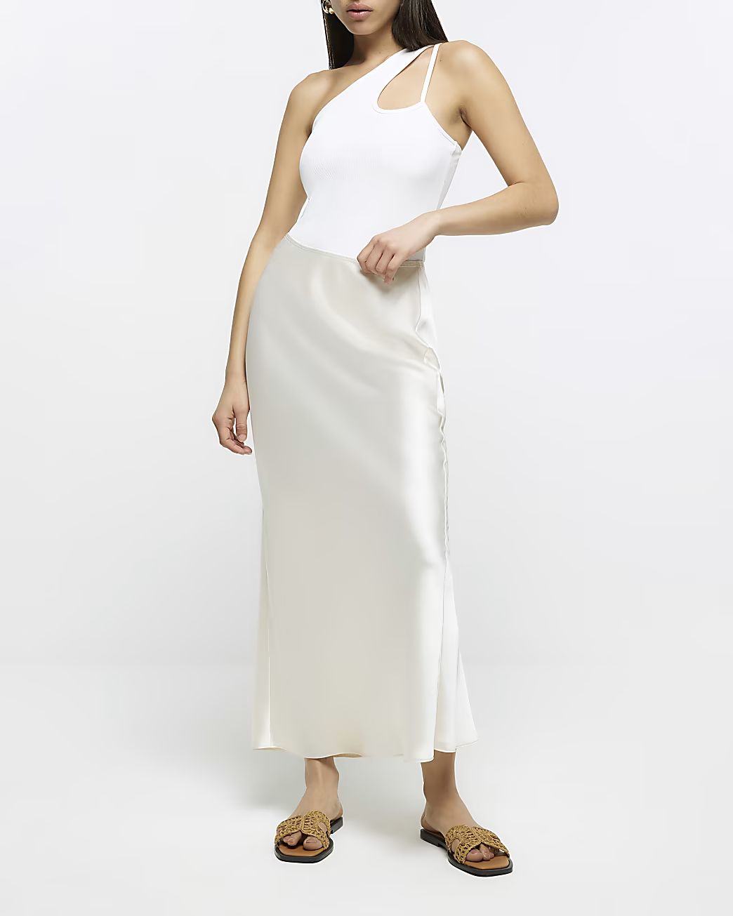 Cream satin maxi skirt | River Island (US)