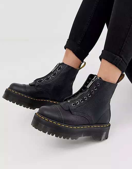 Dr Martens Sinclair flatform zip leather boots in tumbled black | ASOS (Global)