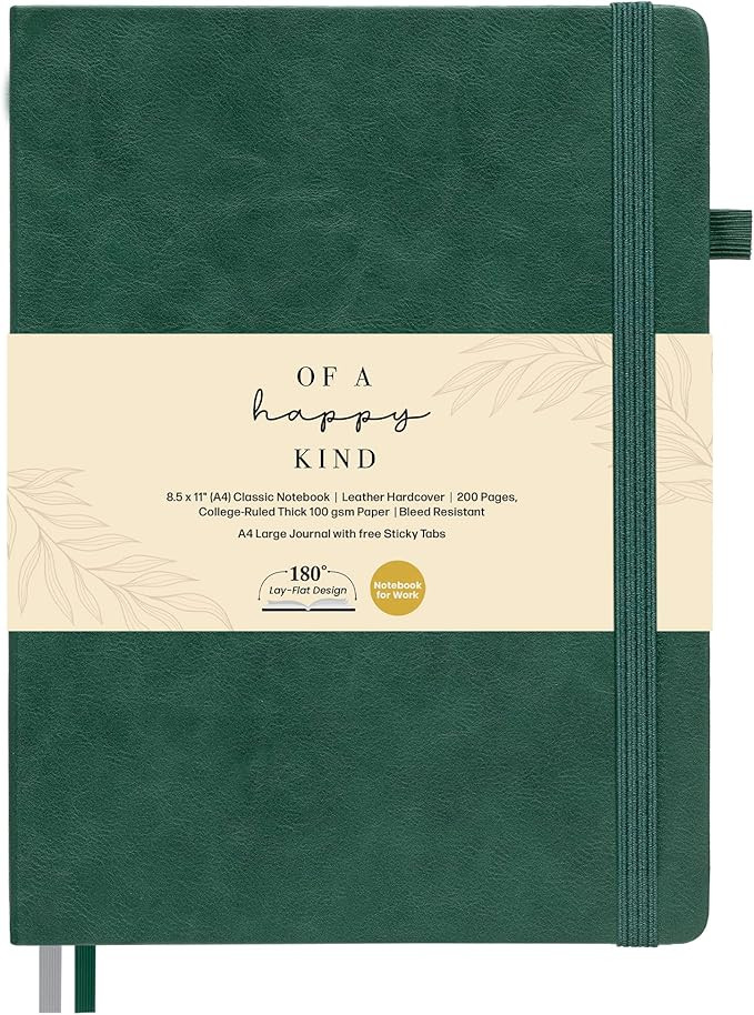 Classic Lined Journal Notebook 8.5x11" A4 Hardcover Leather - Green - 200 Pages College Ruled Lar... | Amazon (US)