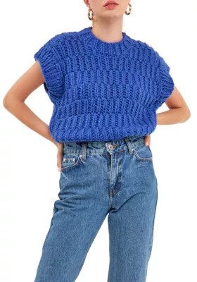 ENGLISH FACTORY Women's Chunky Knit Sweater Vest, Blue, Medium | Belk
