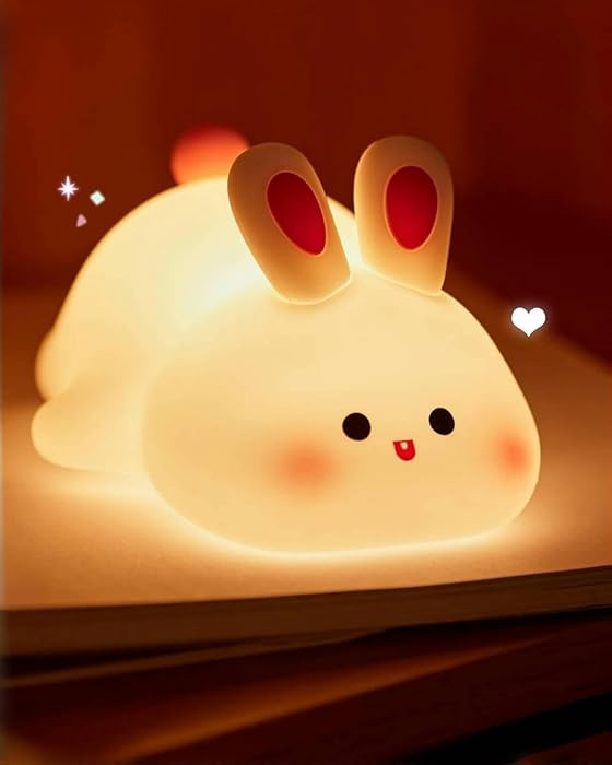 Big Face Rabbit Silicone Night Light, Squishy Bunny Lamp with Touch Control, 30-Min Timer, Rechar... | Amazon (US)
