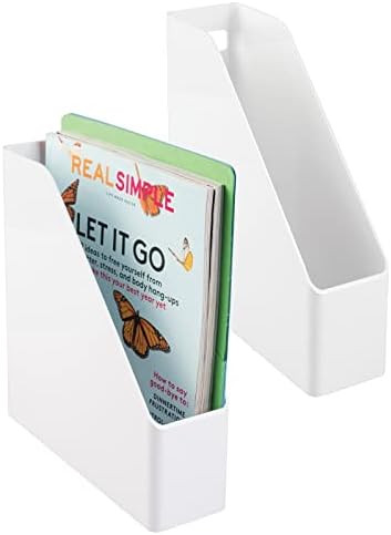 mDesign Plastic Slim Vertical File Folder Bin Storage Organizer with Handle - Hold Notebooks, Bin... | Amazon (US)