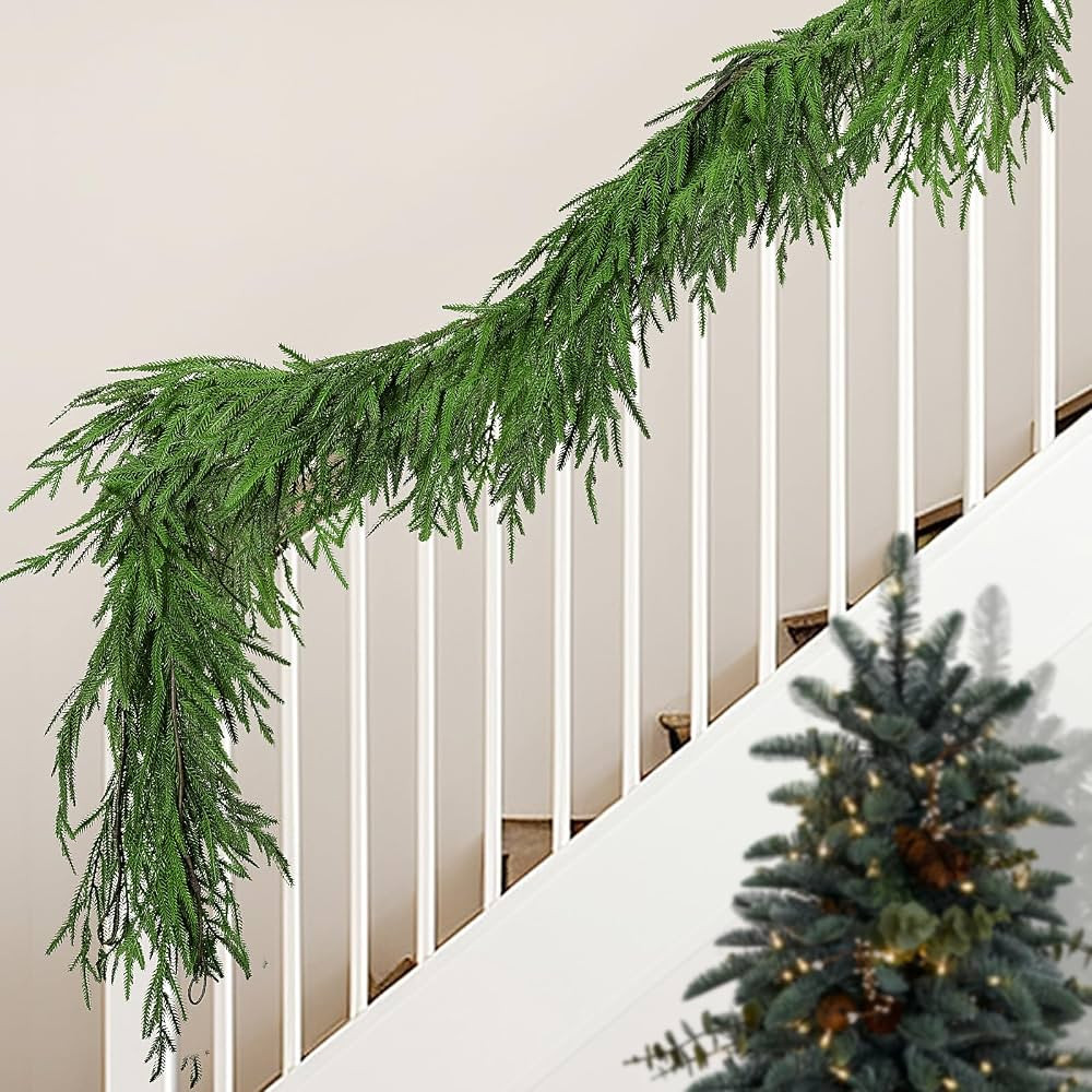 Watayo 4 Pcs Christmas Norfolk Pine Garland- 6 Ft Dense Real Touch Pine Garland Ornament- Realist... | Amazon (US)