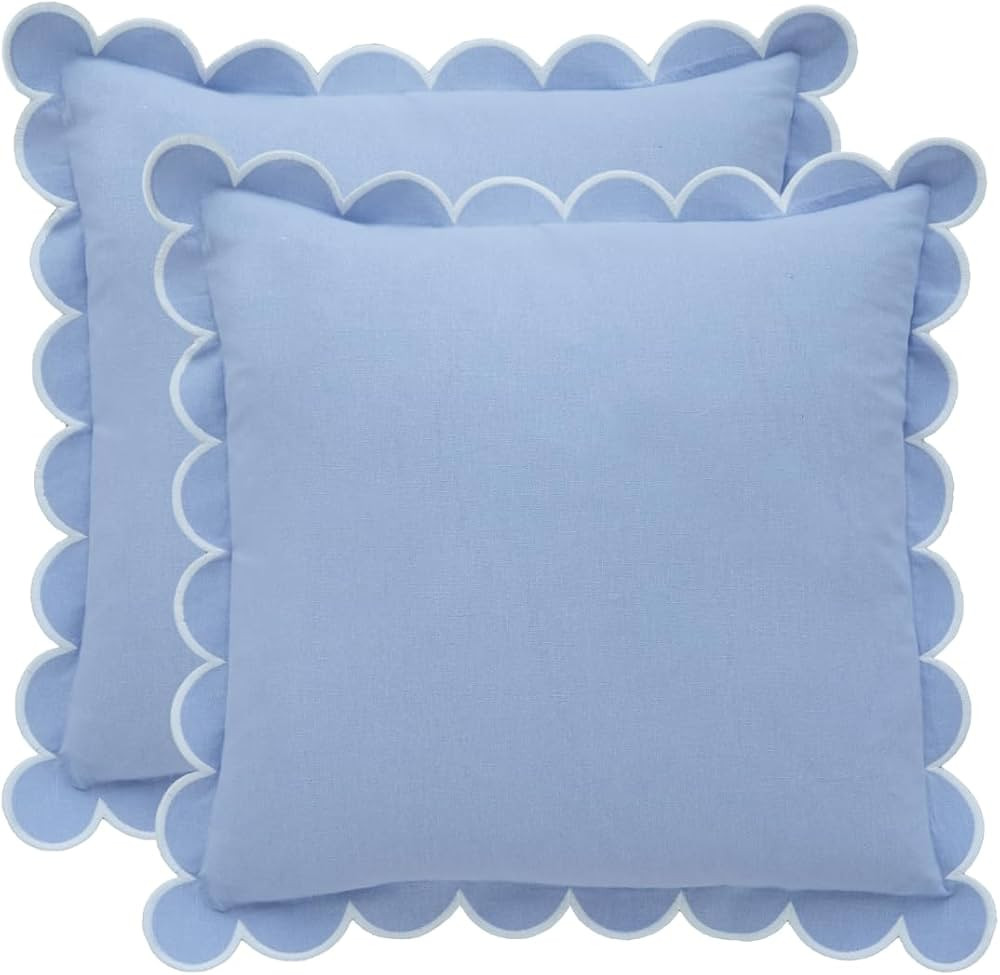 Blue Scalloped Pillow Cover - Set of 2-18 x 18 Inch - Scallop Pillow Cover - Scalloped Pillows - ... | Amazon (US)