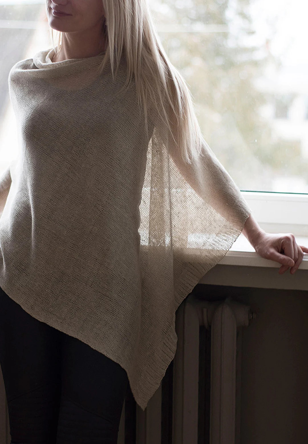 Summer Ponchos Women Pure Linen Camel Poncho Linen Grey Beige Knitted Scarf White Cape Top Weddin... | Etsy (US)