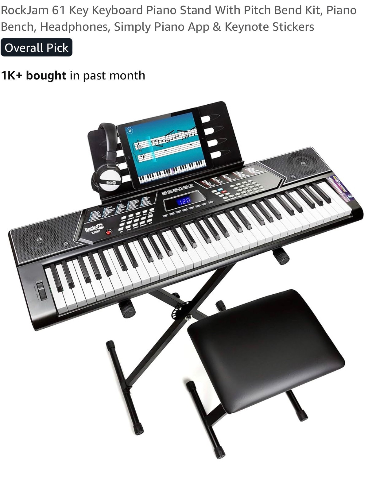 RockJam 61 Key Keyboard Piano Stand With Pitch Bend Kit, Piano Bench, Headphones, Simply Piano App & Keynote Stickers

#LTKOver40 #LTKSaleAlert #LTKHome