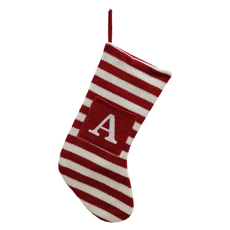 Red & White Striped Monogram Knit Stocking, A | At Home