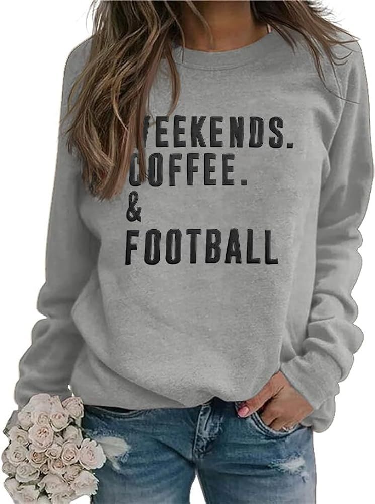 EGELEXY Football Game Day Sweatshirts Weekends Coffee and Football Sweatshirt Women Football Mom ... | Amazon (US)