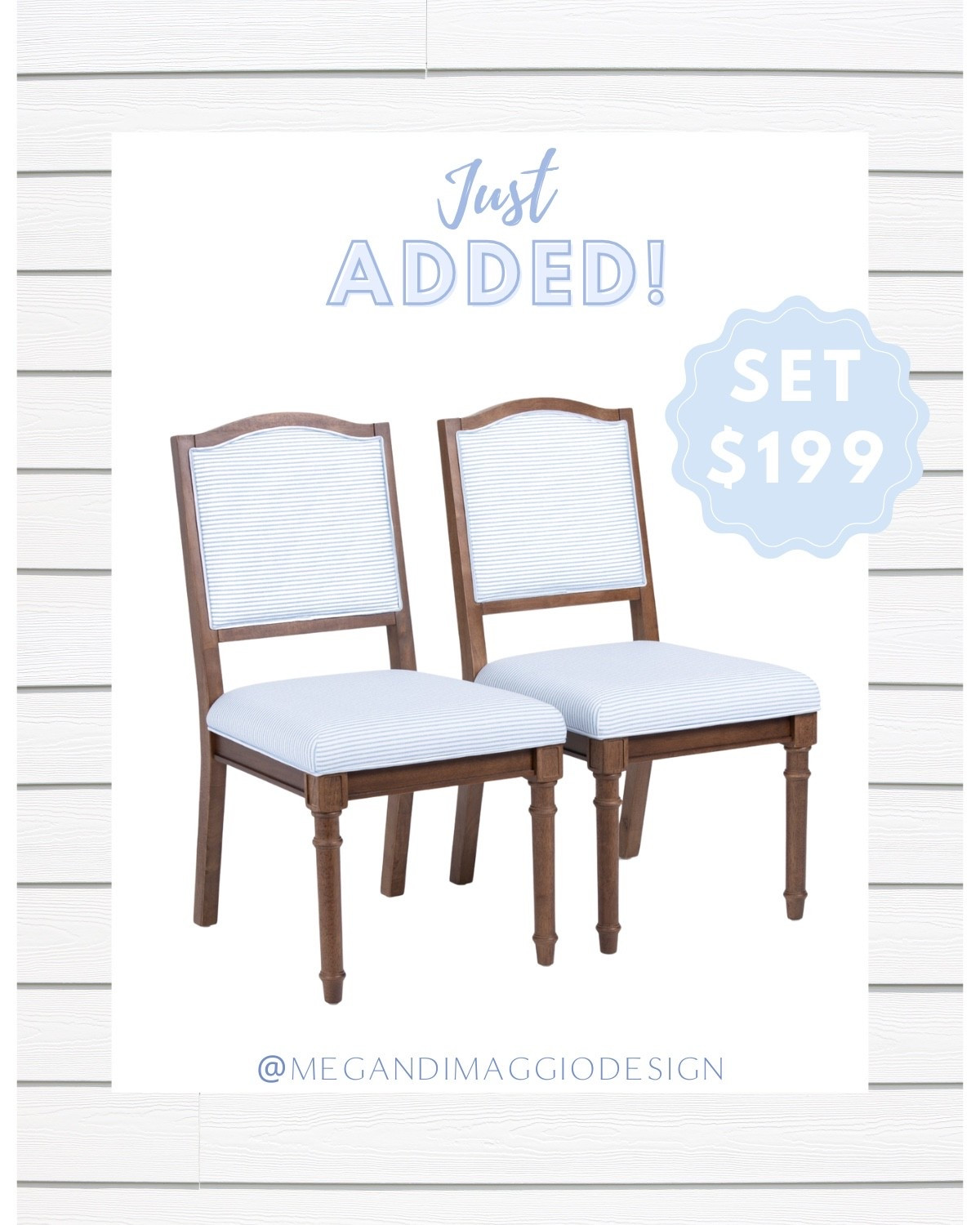 Ballard Designs blue ticking stripes dining chairs MAJOR look for less!! Would be so beautiful in a coastal dining room. Set of 2 under $200 👏🏻👏🏻👏🏻 

#LTKSaleAlert #LTKHome