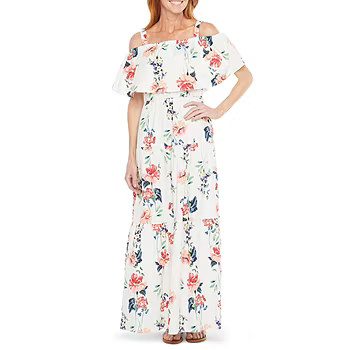 Melonie T Short Sleeve Cold-Shoulder Floral  Maxi Dress with Coordinating Face Mask | JCPenney