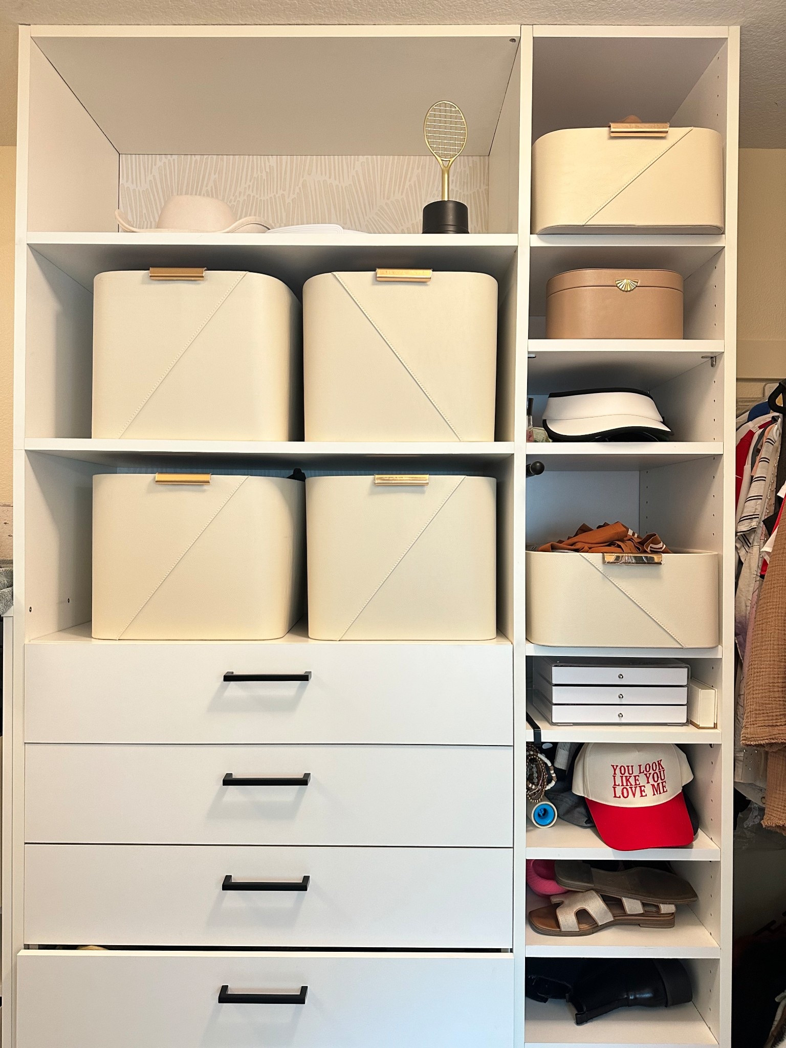 Best closet bins, organizing bins, faux leather bins, leather and gold handle bin, high end look closet, bougie on a budget closet, home decor bins, target bins

#LTKFindsUnder50 #LTKHome #LTKmomlife