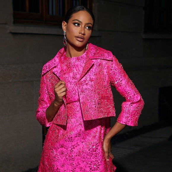 Mew Mews Aanya Jacquard Floral Blazer Size XL Pink Embellished | Poshmark