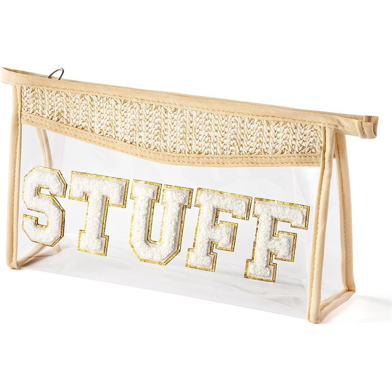 NOGIS Boho Straw Clear Makeup Bags for Women&Girls, Zipper Cosmetic Bag Chenille Letter Patch Bag... | Walmart (US)