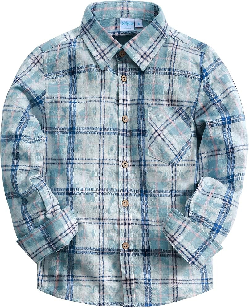 VATPAVE Boys Flannel Button Down Shirt Casual Long Sleeve Plaid Shirts 6-14 Years | Amazon (US)