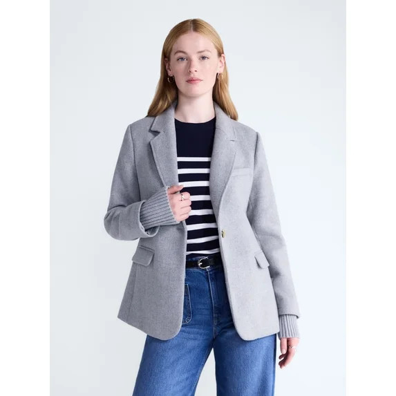Free Assembly Women's and Women's Plus Single-Breasted Blazer with Ribbed Cuffs, Sizes XS-4X | Walmart (US)