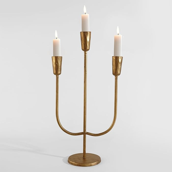 Cast Iron Candelabra for 3 Candles, Brass Candlestick Holder Vintage Taper Candle Holder Tall Ant... | Amazon (US)