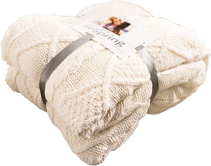 BeSpring Cable Knit Sherpa Oversized Throw,Reversible Blanket Sheepskin Lined Cozy Cotton Blend S... | Amazon (US)