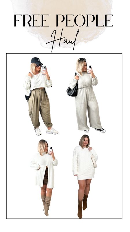 Sweatshirt size small it’s oversized 
Jumpsuit L but could have easily done M also oversized 
Sweater bottom left L also oversized fit 
Sweater and skirt set size L TTS size up for more oversized fit 
Leather skirt XL 
Green pants are sold out I’m sorry 

#LTKHoliday #LTKmidsize #LTKfindsunder100