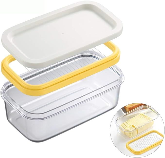 Plastic Butter Dish, Covered Butter Dish with lid, Plastic Butter Keeper with Cutter for Easy Cut... | Amazon (US)