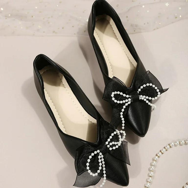 Wanyng Womens Shoes Ladies Fashion Leather Pearl Mesh Bow Shallow Mouth Comfortable Flat Casual S... | Walmart (US)