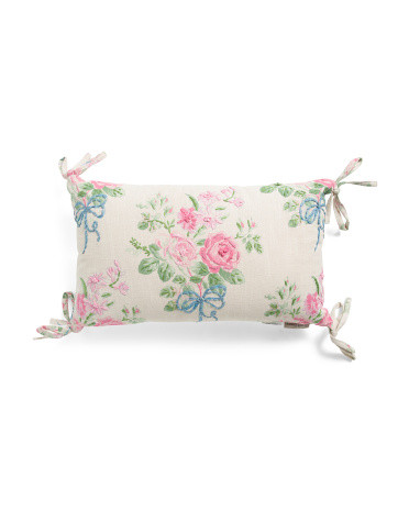 14x24 Rose Bows Embroidered Pillow | Polyester/Cotton | Marshalls