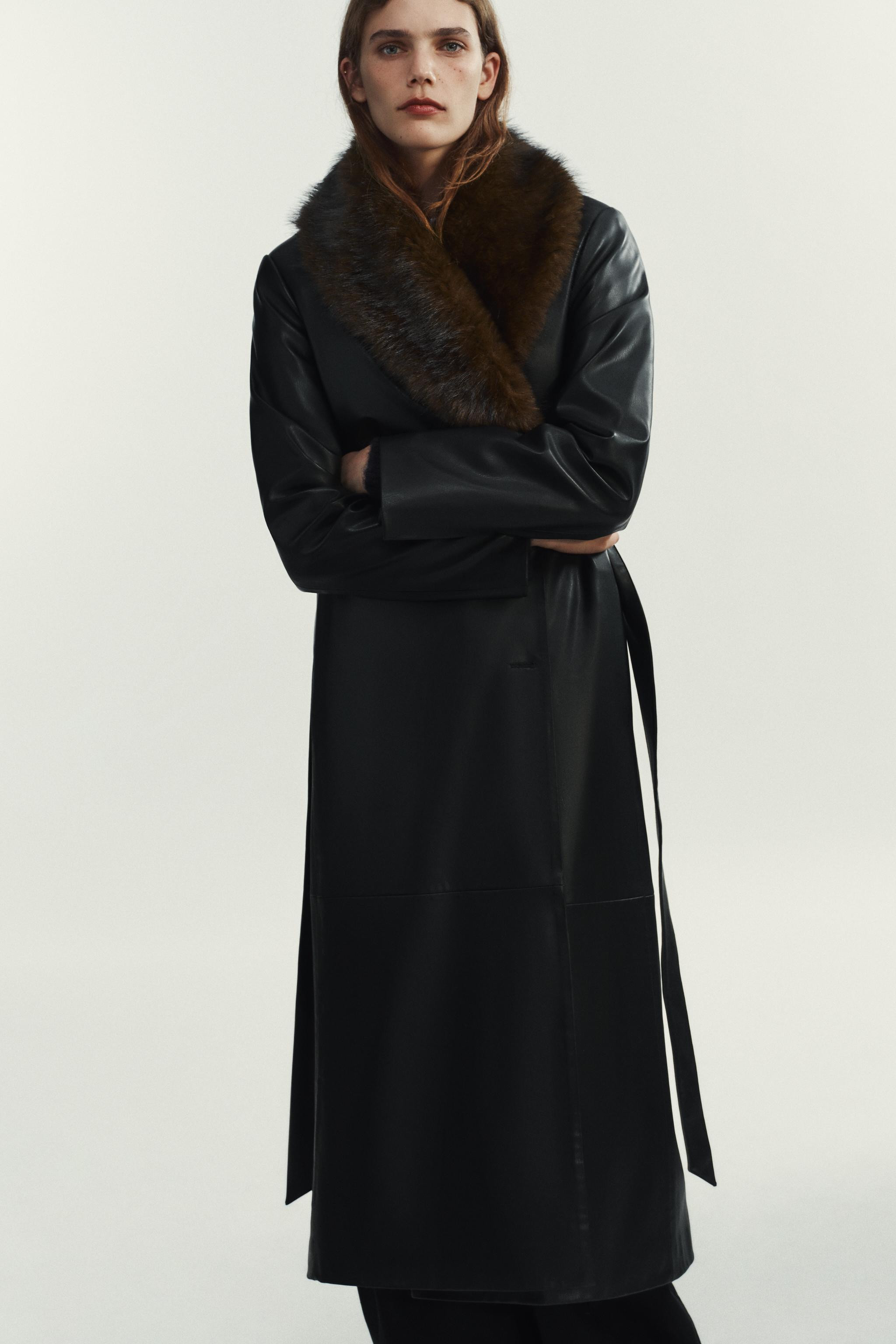 FAUX LEATHER COAT WITH DETACHABLE COLLAR | Zara US