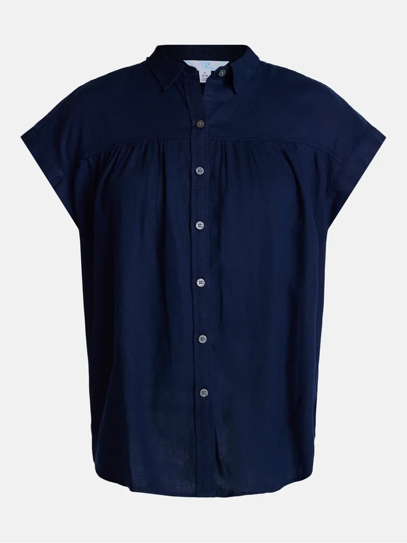 Time and Tru Women's Camp Shirt with Short Sleeves, Sizes XS-XXXL | Walmart (US)
