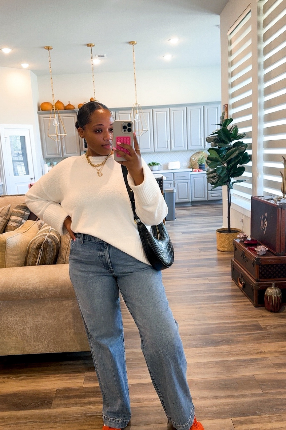 Sweater-  medium 
Jeans -  no stretch-  size up 1 
Sneakers -  tts 

Winter outfit - winter look - oversized sweater - soft sweater - affordable fashion - handbag - wide leg jeans - jeans - adidas - adidas sneakers - sneakers - 

#LTKMostLoved #LTKfindsunder50 #LTKstyletip
