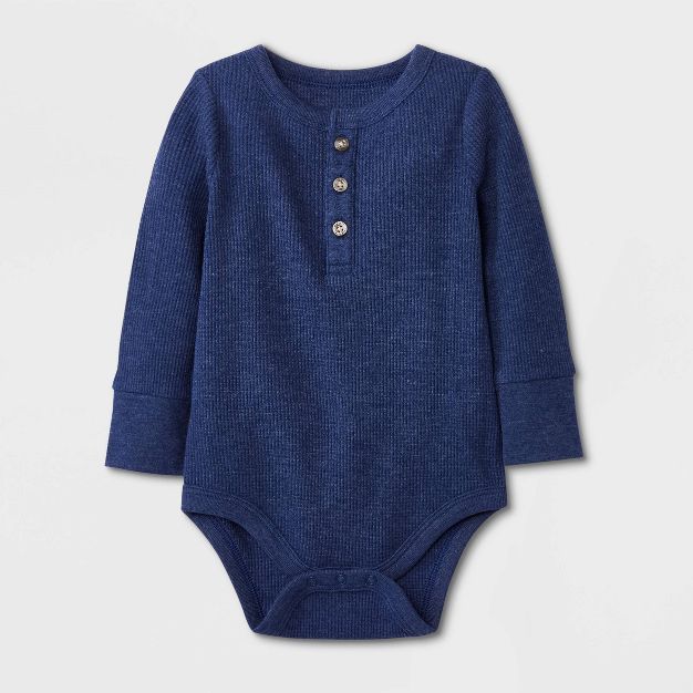 Baby Boys&#39; Henley Thermal Long Sleeve Bodysuit - Cat &#38; Jack&#8482; Navy Blue 6-9M | Target