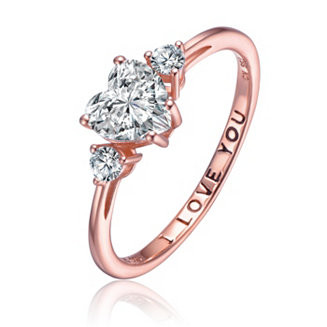 Genevive Sparkling Sterling Silver CZ Three-Stone "I Love You" Ring - Macy's | Macy's