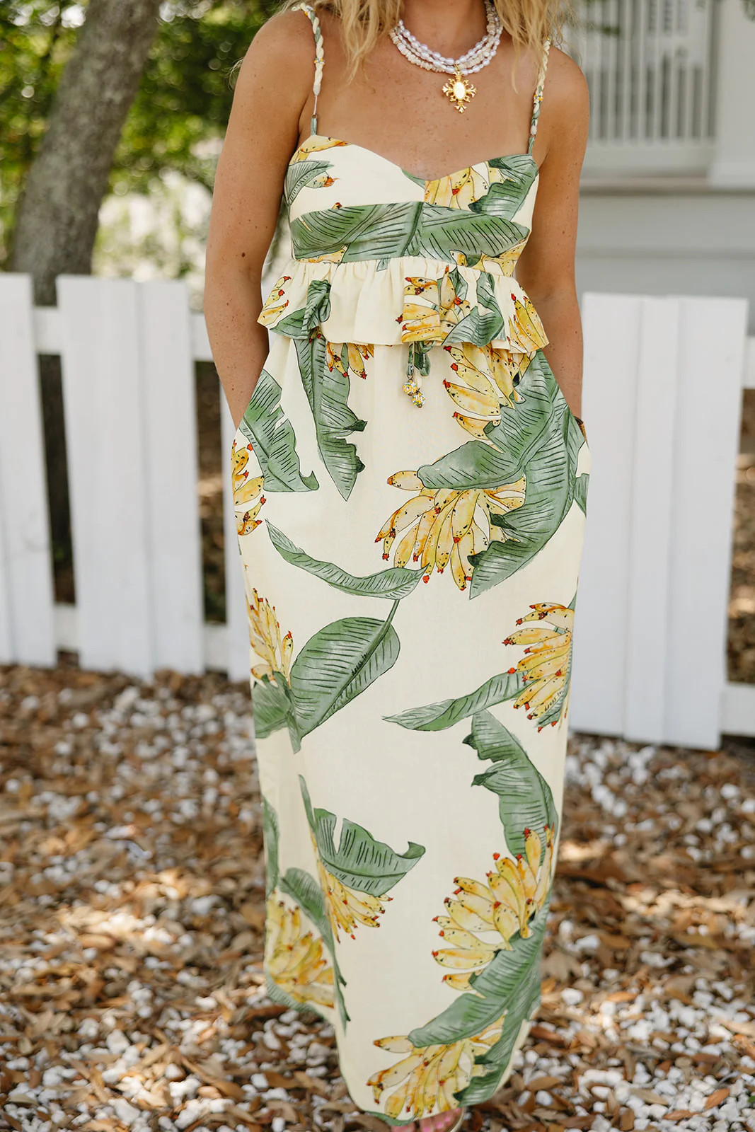 Amberlyn Linen Midi Dress - Paradise Print | Triple Threads