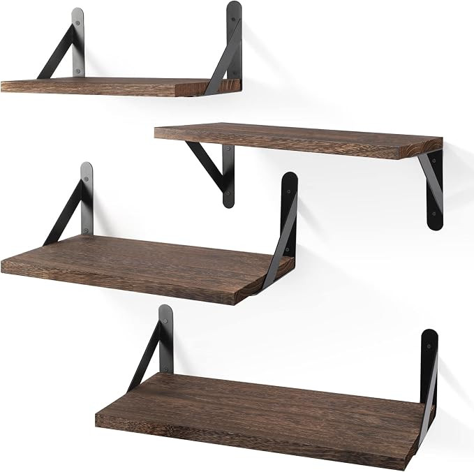 YGEOMER Floating Shelves, Dark Carbonized Black, 4 Sets of Wall Mounted Shelf for Bathroom Decor,... | Amazon (US)