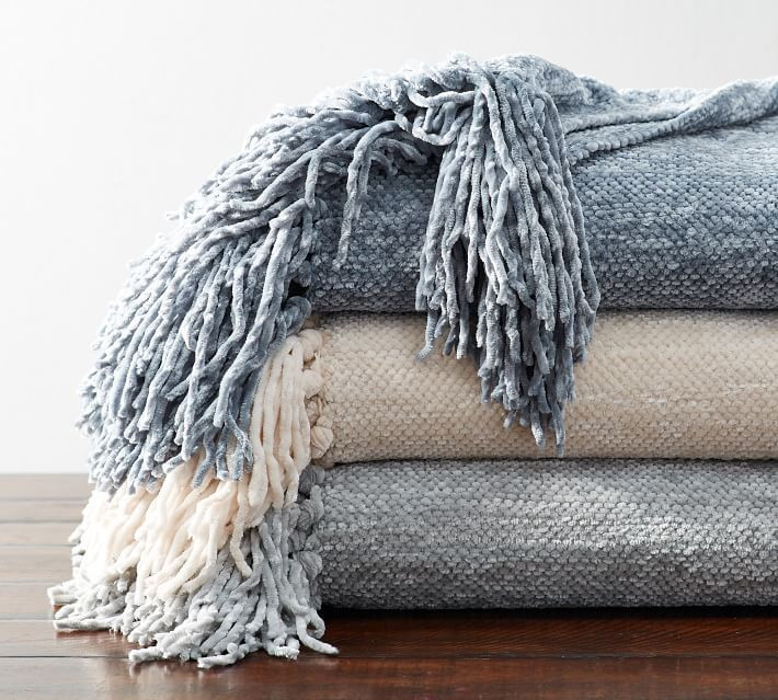 Chenille Hand-Knotted Fringe Throw | Pottery Barn (US)