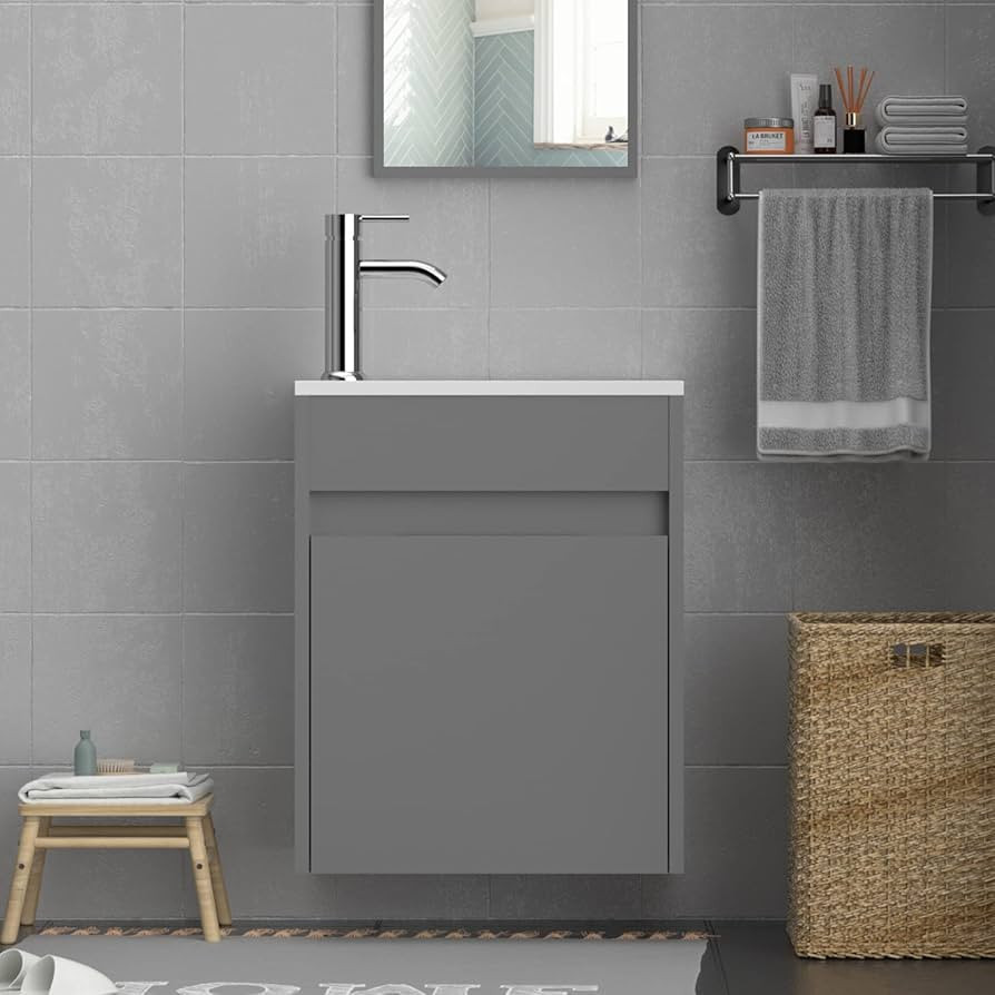 eclife 16" Bathroom Vanity Sink Combo for Small Space, Modern Pianted Wall Mounted Cabinet Set w/... | Amazon (US)