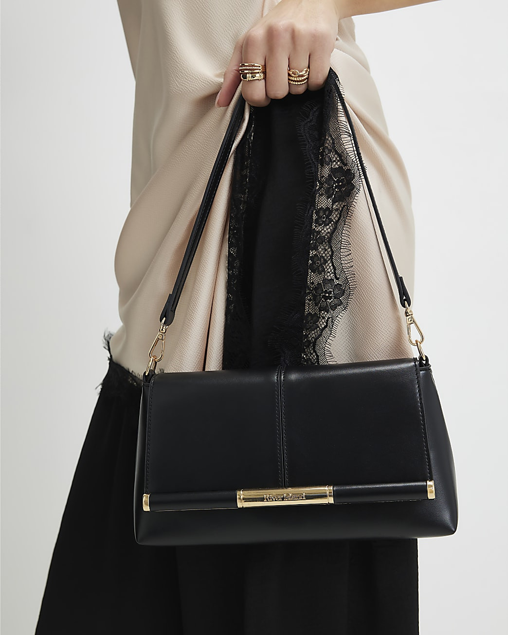 Black Bar Front Clutch Bag | River Island UK & IE