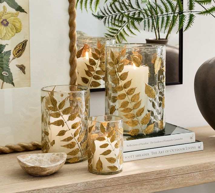 Linden Botanical Hurricane Candle Holder | Pottery Barn (US)
